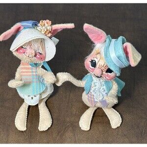 Pair of Vintage 1965 Annalee Mobilitee Dolls Easter Bunny Rabbits 8"